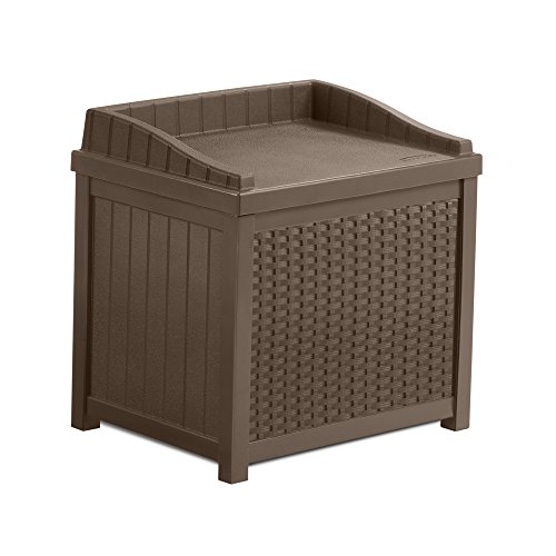 Product Cover Suncast 22 Gallon Resin Storage Seat - Contemporary Indoor and Outdoor Bin Stores Tools, Toys, and Accessories - Mocha Wicker