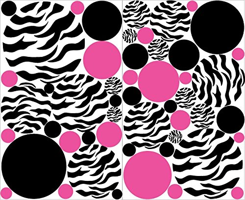 Product Cover Zebra Print Polka Dot Wall Decals with Hot Pink and Black Dots Wall Stickers/Zebra Print Decals