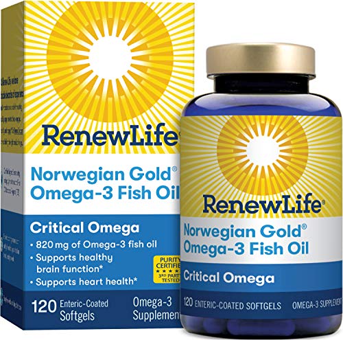 Product Cover Renew Life Norwegian Gold Adult Fish Oil - Critical Omega, Fish Oil Omega-3 Supplement - gluten & dairy Free - 120 Burp-Free Softgel Capsules (Packaging May Vary)