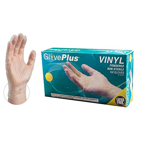 Product Cover GlovePlus Industrial Clear Vinyl Gloves - 4 mil, Latex Free, Powdered, Disposable, Non-Sterile, Food Safe, Medium, IV44100-BX, Box of 100