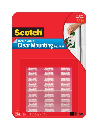 Product Cover Scotch Brand, Clear, Scotch Removable Mounting x 1-inch, 16-Squares (859-MED), 1 Pack