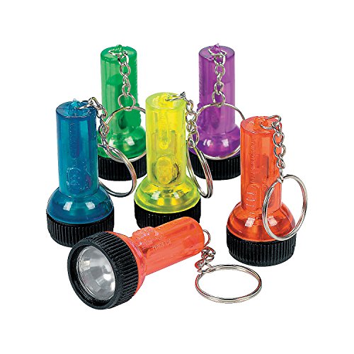 Product Cover Fun Express - Plastic Large Beam Flashlight Key Chains - Apparel Accessories - Key Chains - Light Up Key Chains - 12 Pieces