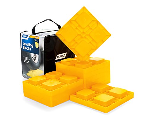 Product Cover Camco Heavy Duty Leveling Blocks, Ideal For Leveling Single and Dual Wheels, Hydraulic Jacks, Tongue Jacks and Tandem Axles (10 pack) (44505) - Yellow