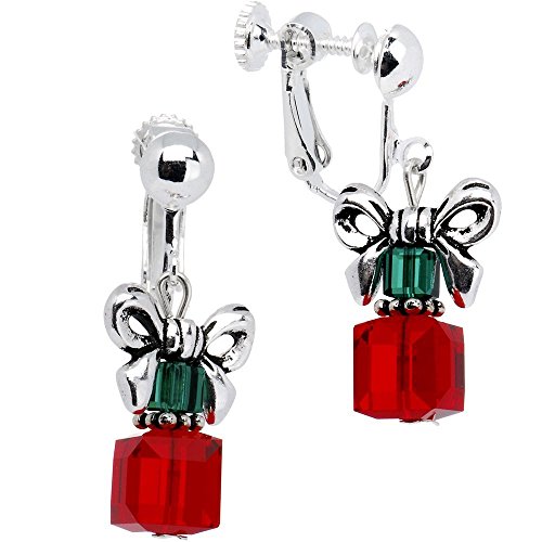Product Cover Body Candy Handcrafted Silver Plated Holiday Present Clip On Earrings Created with Swarovski Crystal
