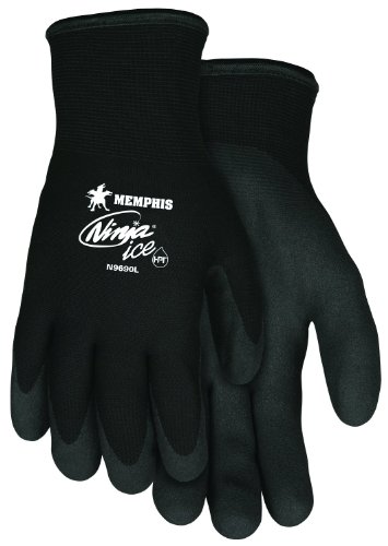 Product Cover Memphis Glove N9690L Ninja Ice 15 Gauge Black Nylon Cold Weather Glove, Acrylic Terry Inner, HPT Palm and Fingertips, Large, 1 Pair