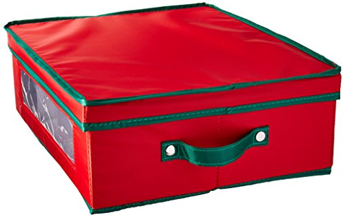 Product Cover Household Essentials 538RED Holiday China Dinnerware Storage Chest for Coffee Mugs | Removable Lid | Red Canvas with Green Trim