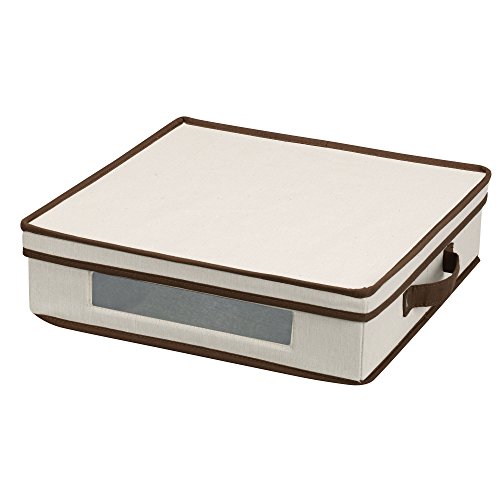 Product Cover Household Essentials Natural 537 Vision Storage Box with Lid and Handles | Charger Plates and Platters Canvas with Brown Trim