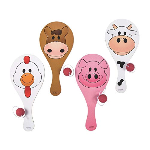 Product Cover Fun Express Wooden Farm Animal Paddle Balls (12 Pack) 9