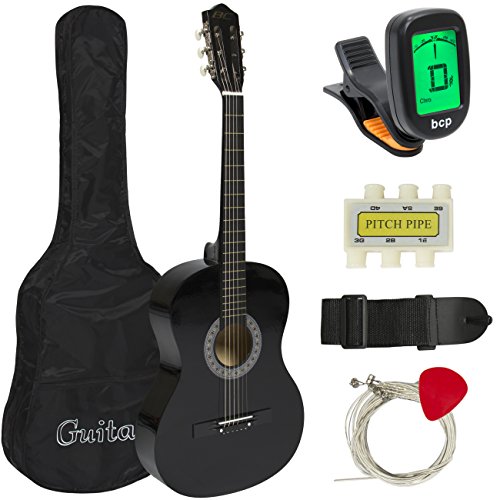 Product Cover Best Choice Products 38in Beginner Acoustic Guitar Starter Kit w/ Case, Strap, Digital E-Tuner, Pick, Pitch Pipe, Strings - Black