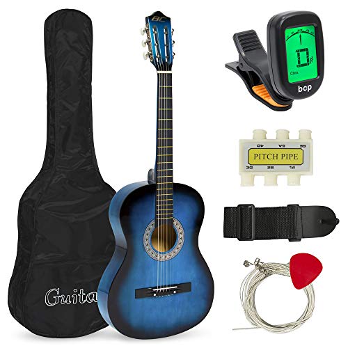 Product Cover Best Choice Products 38in Beginner Acoustic Guitar Starter Kit w/ Case, Strap, Digital E-Tuner, Pick, Pitch Pipe, Strings - Blue
