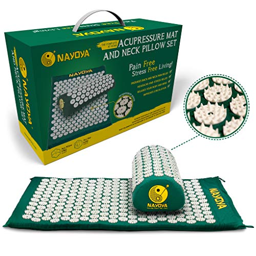 Product Cover Nayoya Back and Neck Pain Relief - Acupressure Mat and Pillow Set - Relieves Stress, Back, Neck, and Sciatic Pain - Comes in a Carry Case for Storage and Travel - As Seen in USA Today
