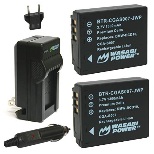 Product Cover Wasabi Power Battery (2-Pack) and Charger for Panasonic CGA-S007, DMW-BCD10 and Select Panasonic Cameras