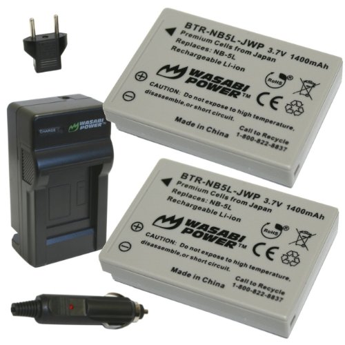 Product Cover Wasabi Power Battery (2-Pack) and Charger for Canon NB-5L and Canon PowerShot S100, S110, SD700 IS, SD790 IS, SD800 IS, SD850 IS, SD870 IS, SD880 IS, SD890 IS, SD900 IS, SD950 IS, SD970 IS, SD990 IS, SX200 IS, SX210 IS, SX220 IS, SX230 HS