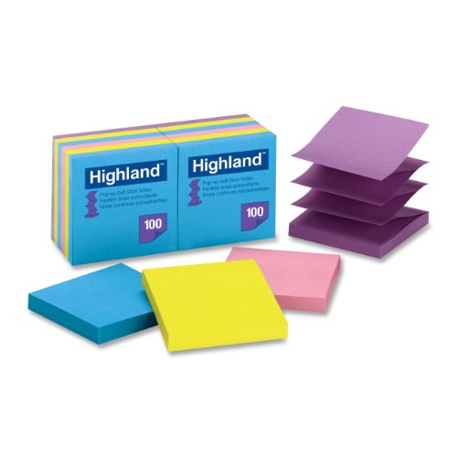 Product Cover 3M 6549-PUB Highland Pop-up Notes, 3 x 3 Inches, Assorted Bright Colors, 12 Pack