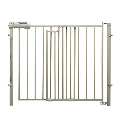 Product Cover Evenflo Easy Walk-Thru Top-of-Stairs Gate, Simple Assembly, No Tools Required, Easy-Glide Handle, 32-Inch Gate Height, Safety Lock Indicator, Great for Children and Pets, Neutral Finish