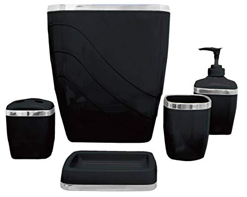 Product Cover Carnation Home Fashions 5-Piece Plastic Bath Accessory Set, Black