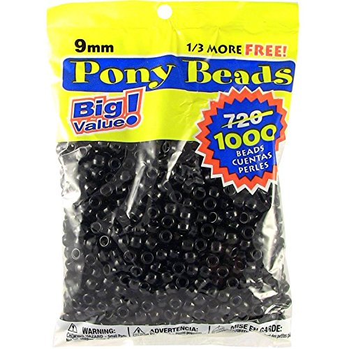 Product Cover Darice Opaque Black Pony Beads - Great Craft Projects for All Ages - Bead Jewelry, Ornaments, Key Chains, Hair Beading - Round Plastic Bead With Center Hole, 9mm Diameter, 1,000 Beads Per Bag