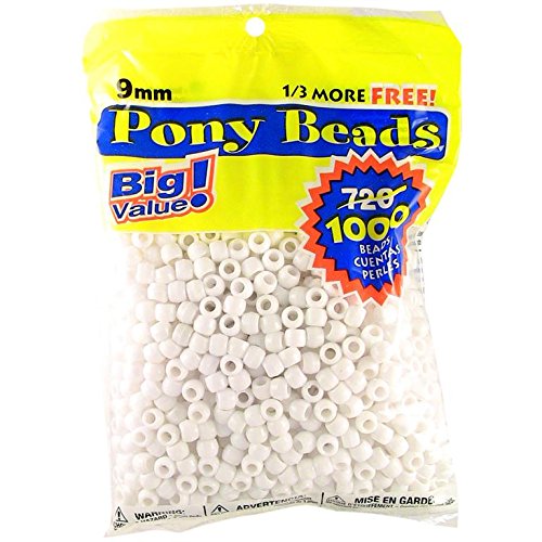 Product Cover Darice, 9m Opaque White Pony Craft Projects for All Ages Jewelry, Ornaments, Key Chains, Hair Round Plastic Center Hole, 9mm Diameter, 1,000 Beads Per Ba, 1000