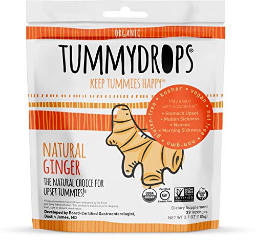 Product Cover Natural Ginger Tummydrops (Resealable Bag of 33 Individually Wrapped Drops) Certified Oregon Tilth USDA Organic, Non-GMO Project, GFCO Gluten-Free, and KOF-K Kosher