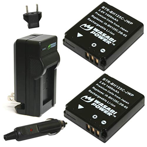 Product Cover Wasabi Power Battery (2-Pack) and Charger for Ricoh DB-65 and Ricoh G700, G700SE, G600, GR, GR Digital, GR Digital II, GR Digital III, GR Digital IV, GX100, GX200, Caplio R3, R4, R5, R30