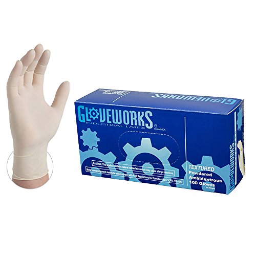Product Cover GLOVEWORKS Industrial White Latex Gloves - 4 mil, Powdered, Textured, Disposable, Large, TL46100-BX, Box of 100