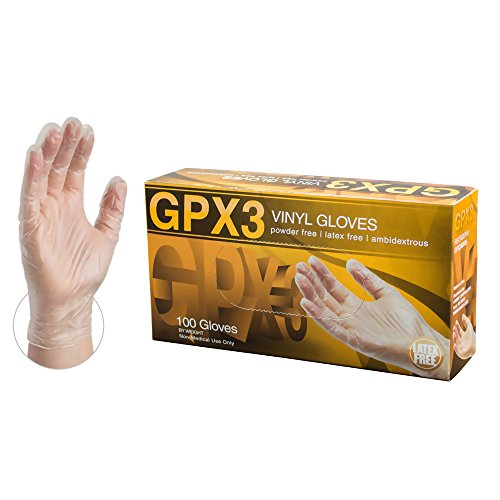 Product Cover GPX3 Industrial Clear Vinyl Gloves - 3 mil, Latex Free, Powder Free, Disposable, Small, GPX342100-BX, Box of 100
