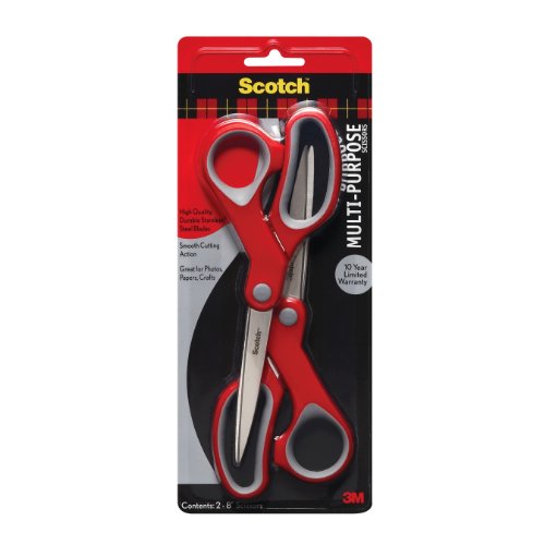 Product Cover Scotch Multi-Purpose Scissor, 8 Inch, 2 Pack (1428-2), Red/Gray