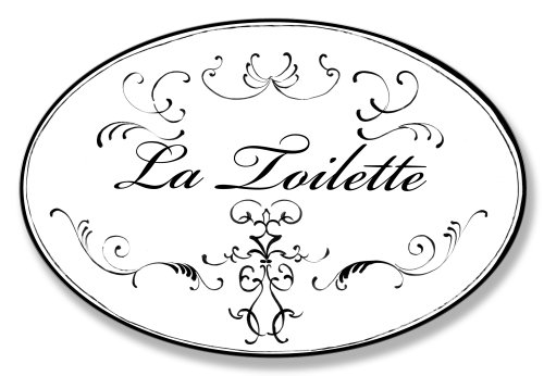 Product Cover The Stupell Home Décor Collection La Toilette White With Black Scrolls Oval Bathroom Wall Plaque, 10 x 0.5 x 15, Proudly Made in USA - WRP-820