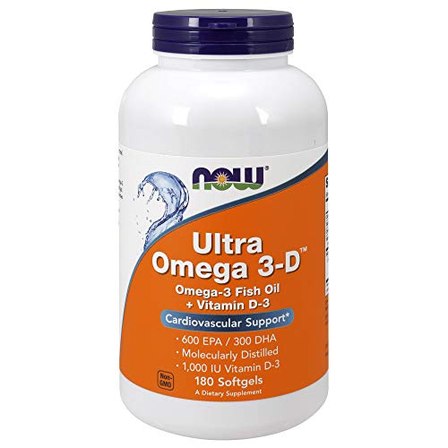 Product Cover NOW Supplements, Ultra Omega 3-D, Omega-3 Fish Oil + Vitamin D-3, 180 Softgels