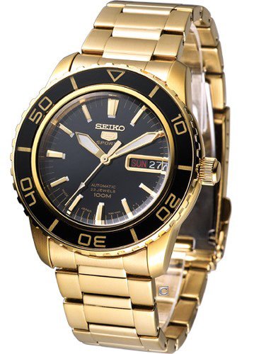 Product Cover Seiko Men's SNZH60 Seiko 5 Automatic Black Dial Gold-Tone Stainless Steel Watch