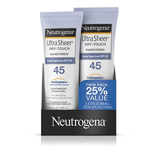 Product Cover Neutrogena Ultra Sheer Dry-Touch Water Resistant and Non-Greasy Sunscreen Lotion with Broad Spectrum SPF 45, 3 fl. oz, Pack of 2
