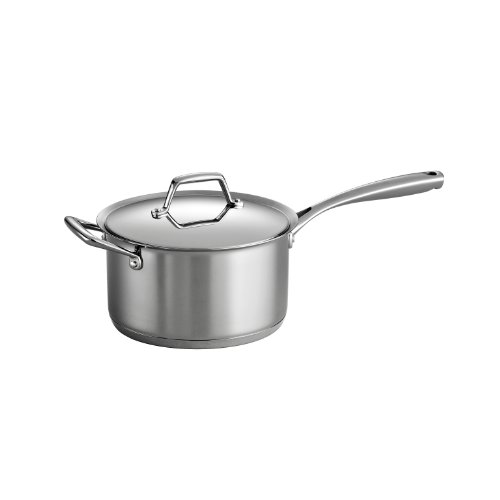 Product Cover Tramontina 80101/026DS Gourmet Prima Stainless Steel, Induction-Ready, Impact Bonded, Tri-Ply Base Covered Sauce Pan, 4 Quart, Made in Brazil