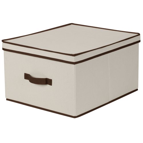 Product Cover Household Essentials 515 Storage Box with Lid and Handle- Natural Beige Canvas with Brown Trim- Jumbo