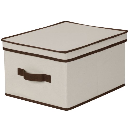 Product Cover Household Essentials 513 Storage Box with Lid and Handle - Natural Beige Canvas with Brown Trim - Large