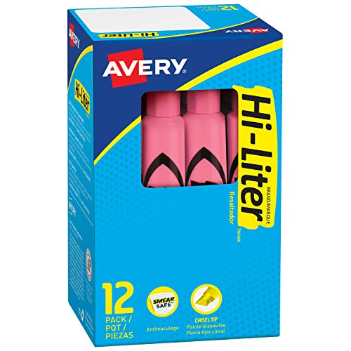 Product Cover Avery Hi-Liter Desk-Style Highlighters, Smear Safe Ink, Chisel Tip, 12 Light Pink Highlighters (07749)