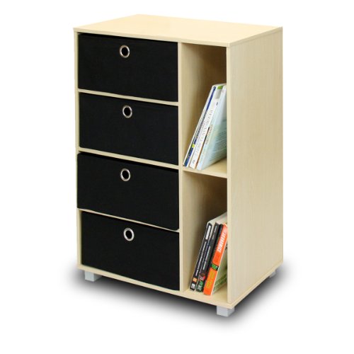 Product Cover Furinno Multipurpose Storage Cabinet w/4 Bin Drawers, Steam Beech/Black