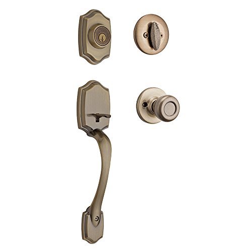 Product Cover Kwikset 96870-098 Belleview Single Cylinder Handleset with Tylo Knob Featuring SmartKey Security in Antique Brass