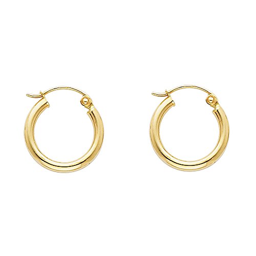 Product Cover 14k Yellow Gold 2mm Thickness Hinged Hoop Earrings (15 x 15 mm)