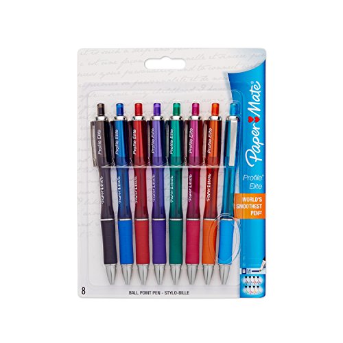 Product Cover Paper Mate Profile 1776385 Elite Retractable Ballpoint Pens, Ultra Smooth Ink, Reliable and Fluid 1.4mm Bold Tip, Assorted Color, 8 Count