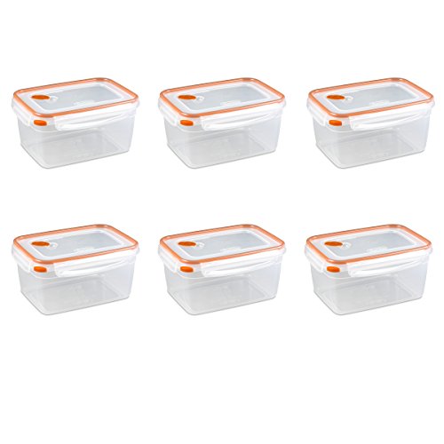 Product Cover Sterilite 03231106 Ultra Seal 12.0 Cup Food Storage Container, Clear Lid and Base with Tangerine Accents, 6-Pack