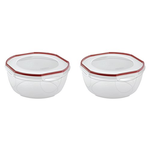 Product Cover Sterilite 03958602 Ultra Seal 8.1 Quart Bowl, Clear Lid & Base w/ Red Rocket Gasket, 2-Pack