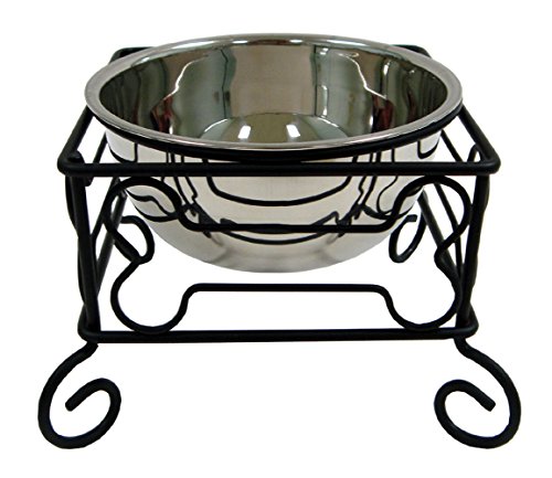 Product Cover YML 10-Inch Black Wrought Iron Stand with Single Stainless Steel Feeder Bowl