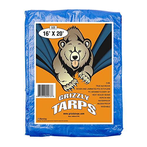 Product Cover B-Air Grizzly Tarps - Large Multi-Purpose, Waterproof, Heavy Duty Poly Tarp Cover - 5 Mil Thick (Blue - 16 x 20 Feet)