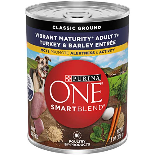 Product Cover Purina ONE Natural Senior Pate Wet Dog Food, SmartBlend Vibrant Maturity 7+ Turkey & Barley Entree - (12) 13 oz. Cans