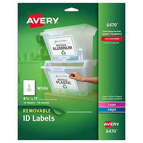 Product Cover Avery White Removable Multipurpose Labels, 8.5 x 11 Inches, White, Pack of 10 (06470)