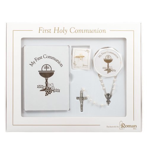 Product Cover First Holy Communion Gift Set for Girl with Common Prayers Book, Rosary, Box and Pin