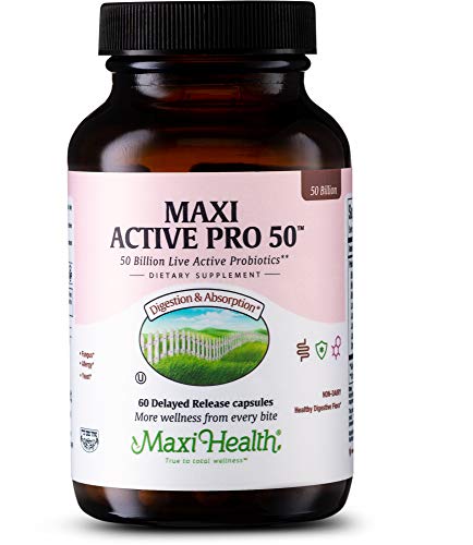 Product Cover Maxi Health Probiotic Plus Ultimate Prebiotic Advanced Live Probiotics Formula - 50 Billion Live Active Probiotic - 15 Strains - Ultra Protection - Active Pro-50-60 Count