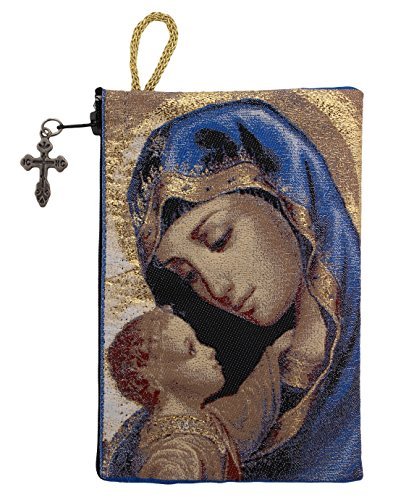 Product Cover Religious Gifts Blessed Virgin Mary Madonna and Child Icon Cloth Tapestry Rosary Pouch Keepsake Case 5 3/8 Inch