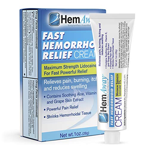 Product Cover HemAway Hemorrhoid Cream, the only patented hemorrhoid cream to combine a max of 5% Lidocaine and Phenylephrine