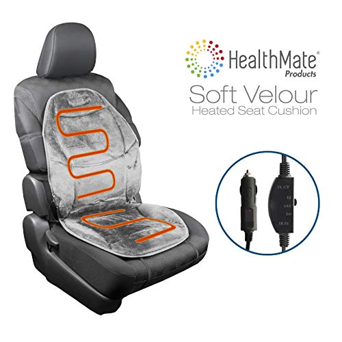 Product Cover HealthMate IN9438-2 Velour 12V Heated Seat Cushion with Lumbar Support, Heating with Easy Controller, Color Gray, Products by Wagan
